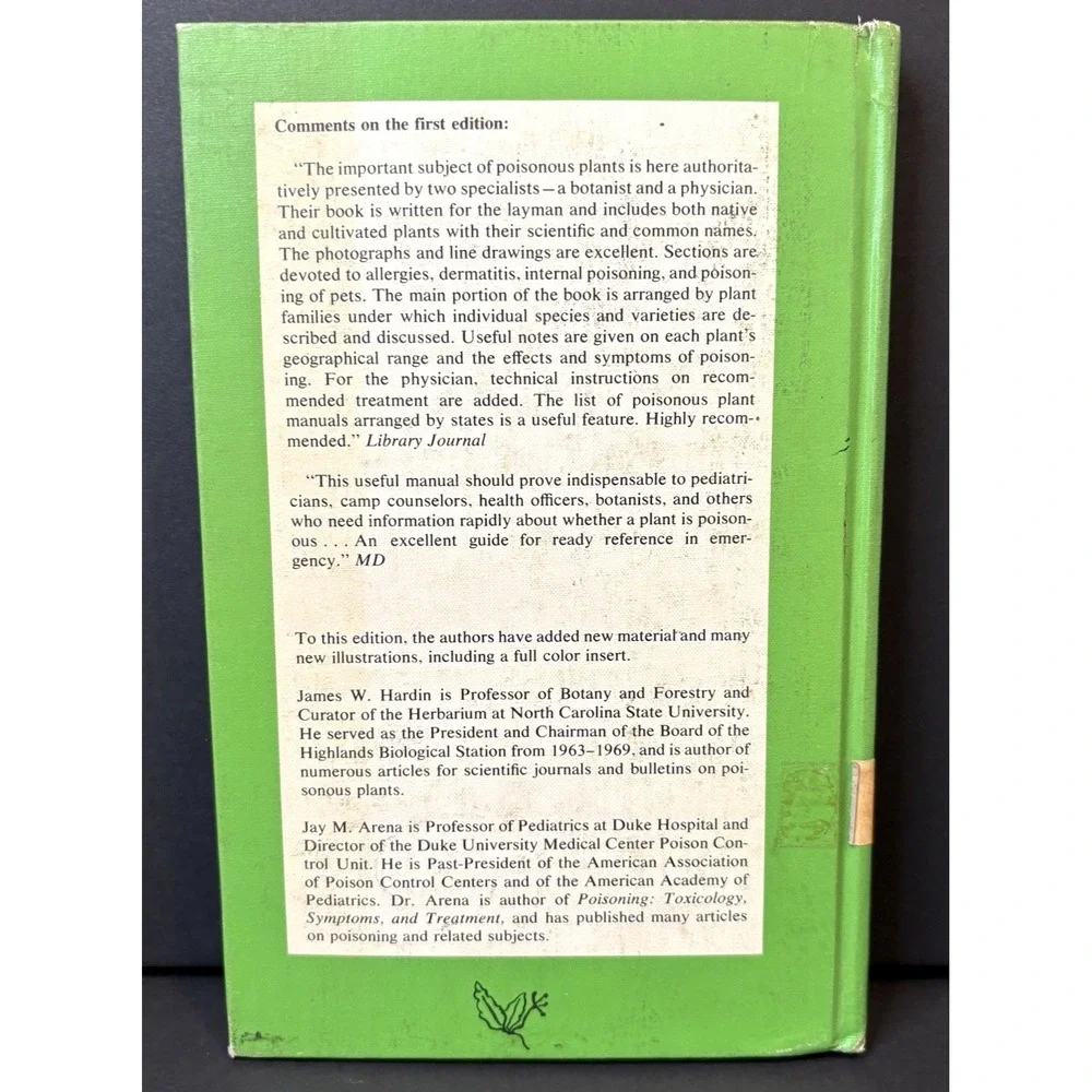 Human Poisoning by Native and Cultivated Plants by James Hardin 1974 HB